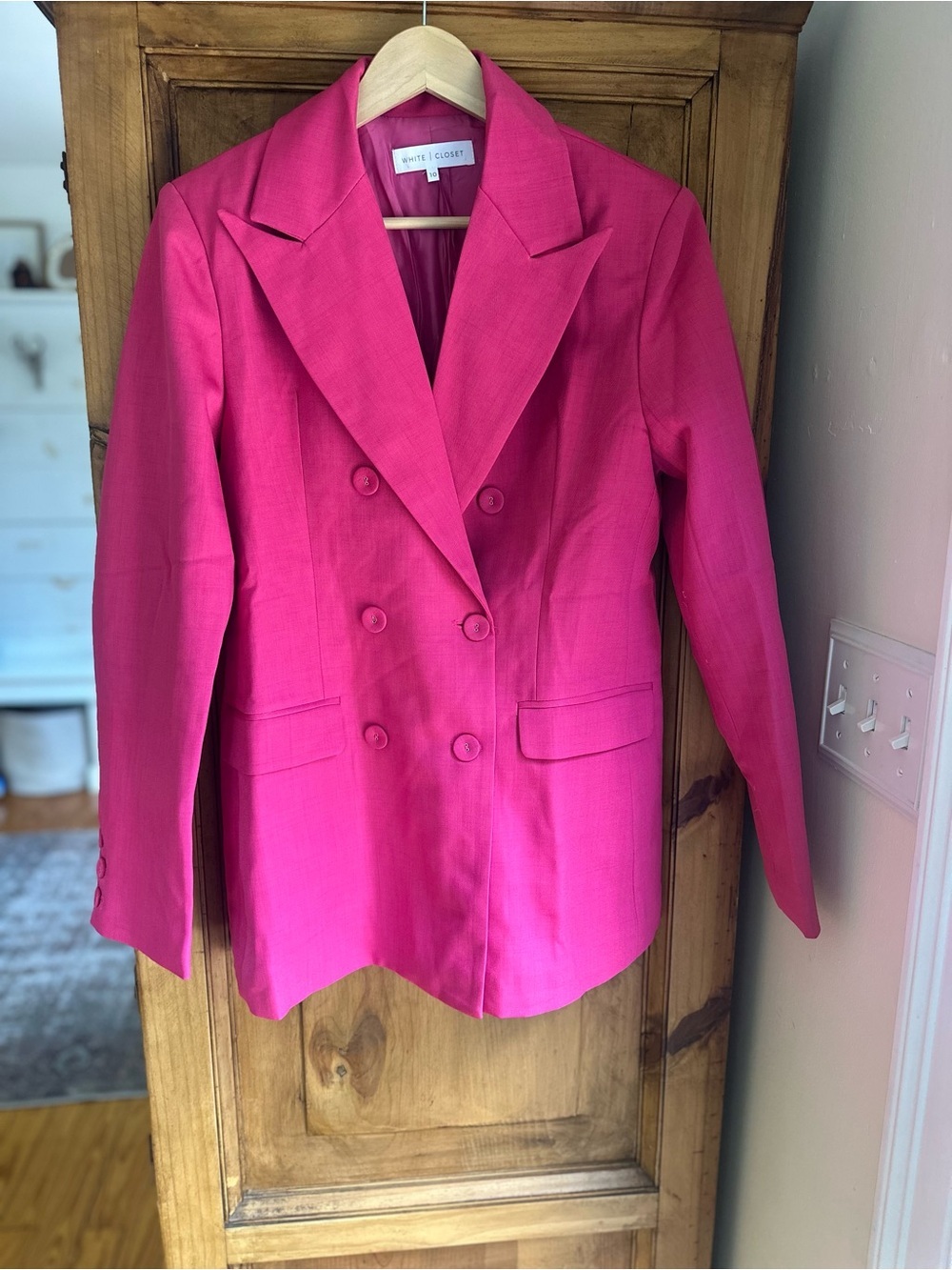 Bright Pink Double-Breasted Pink Blazer Jacket Size 10 Like New
